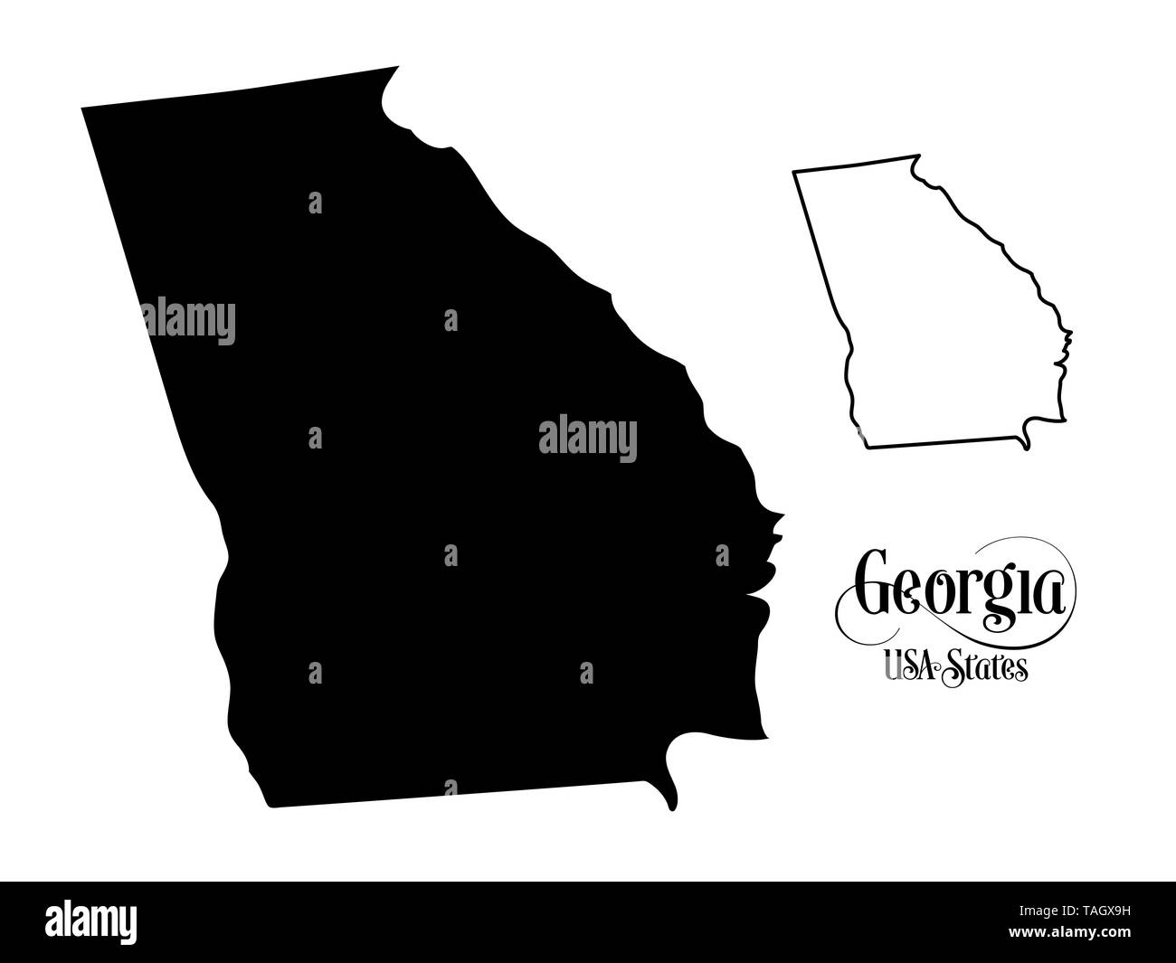 Map of The United States of America (USA) State of Georgia - Illustration on White Background. Stock Photo