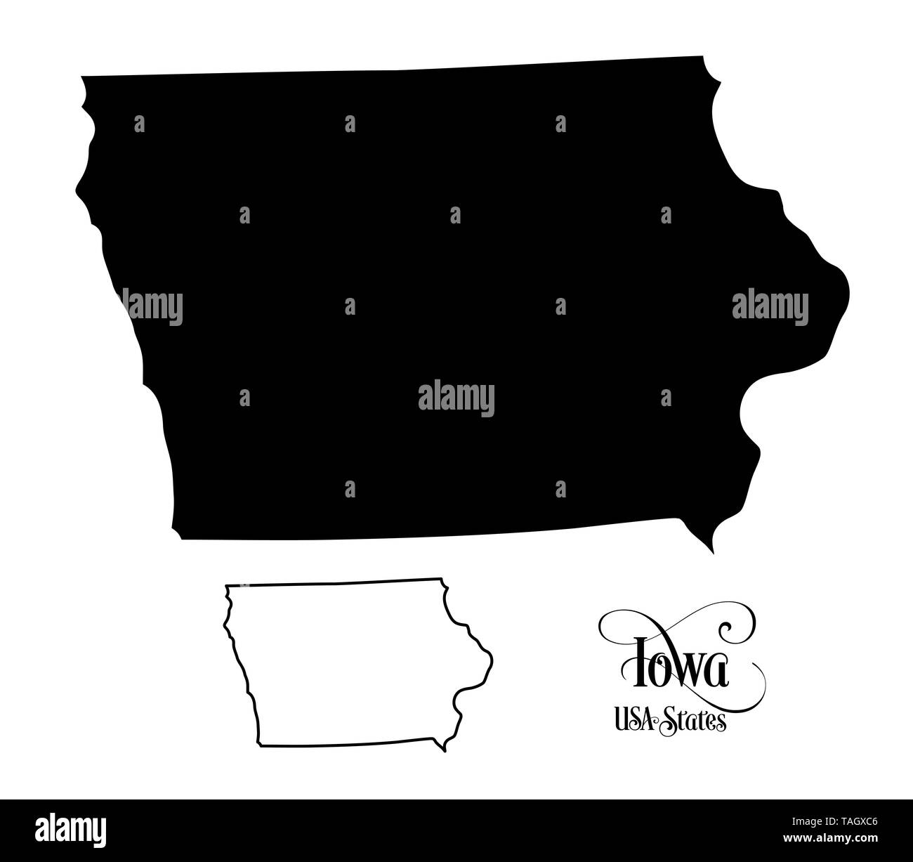 Map of The United States of America (USA) State of Iowa - Illustration on White Background. Stock Photo