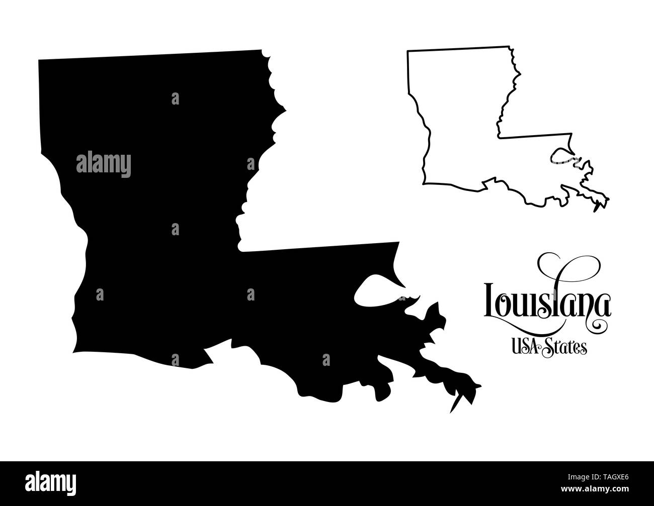 Map of The United States of America (USA) State of Louisiana - Illustration on White Background. Stock Photo