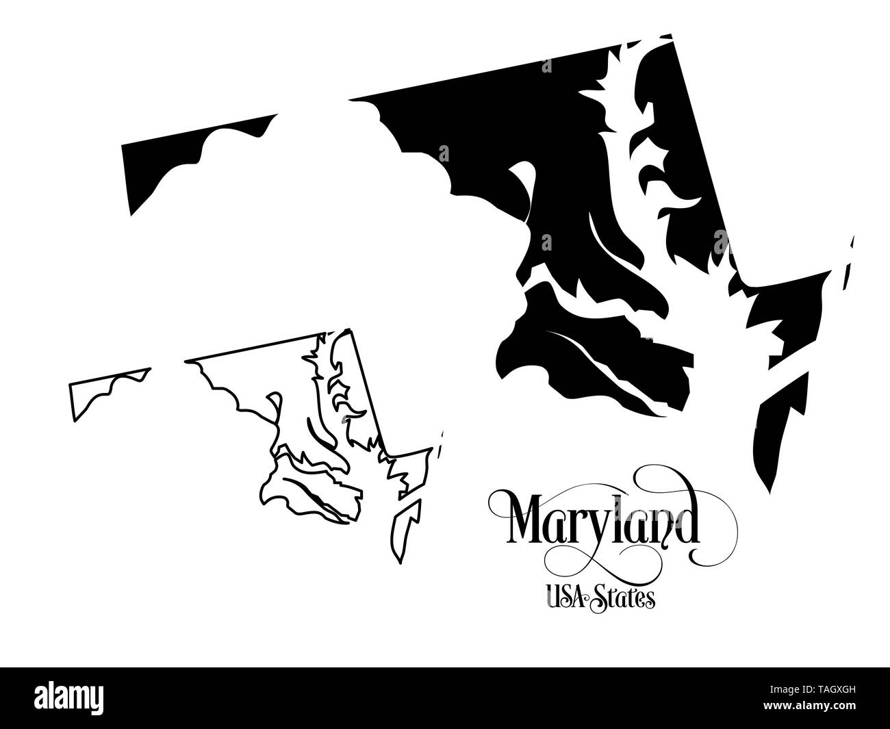 Map of The United States of America (USA) State of Maryland - Illustration on White Background. Stock Photo