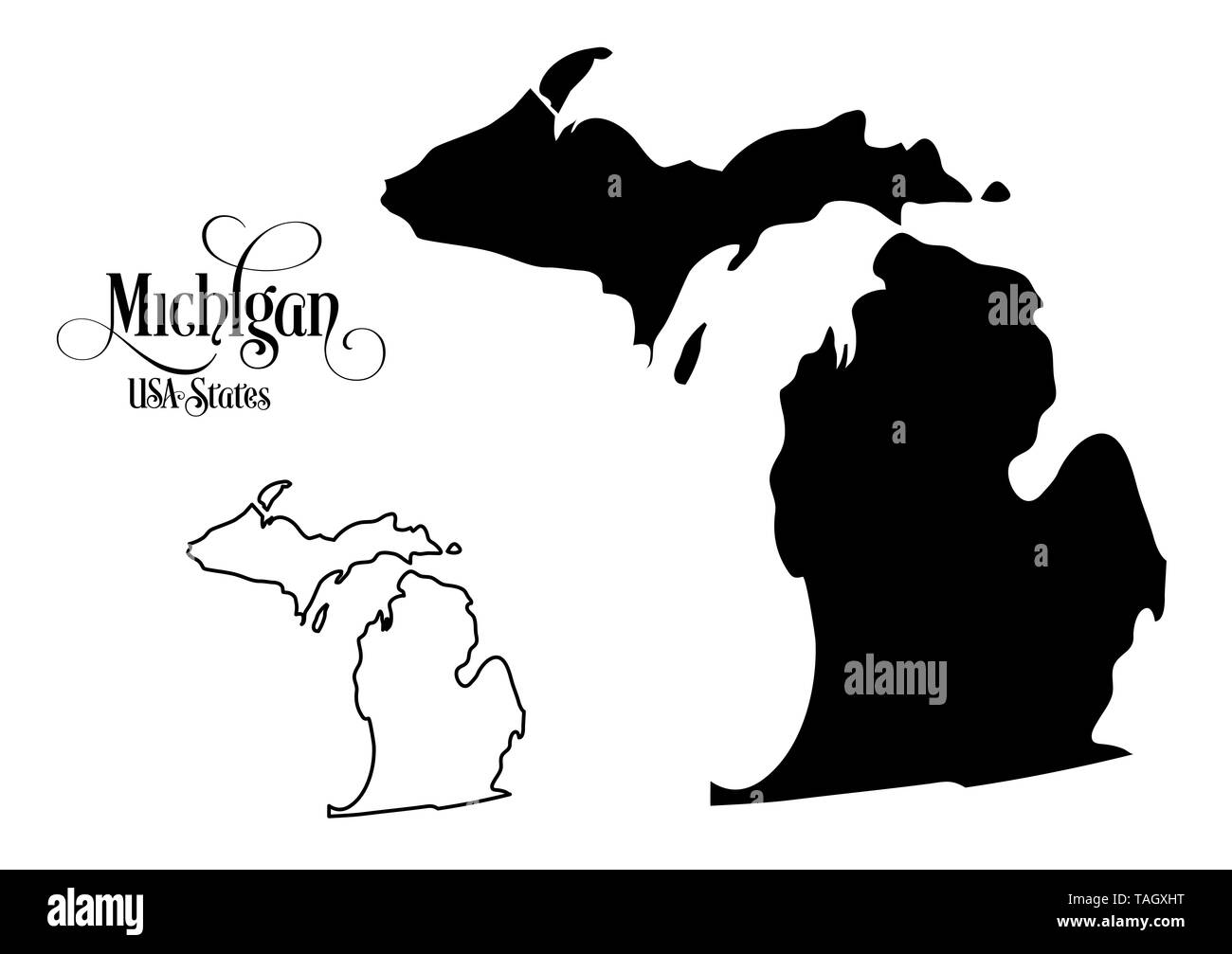 Map of The United States of America (USA) State of Michigan - Illustration on White Background. Stock Photo
