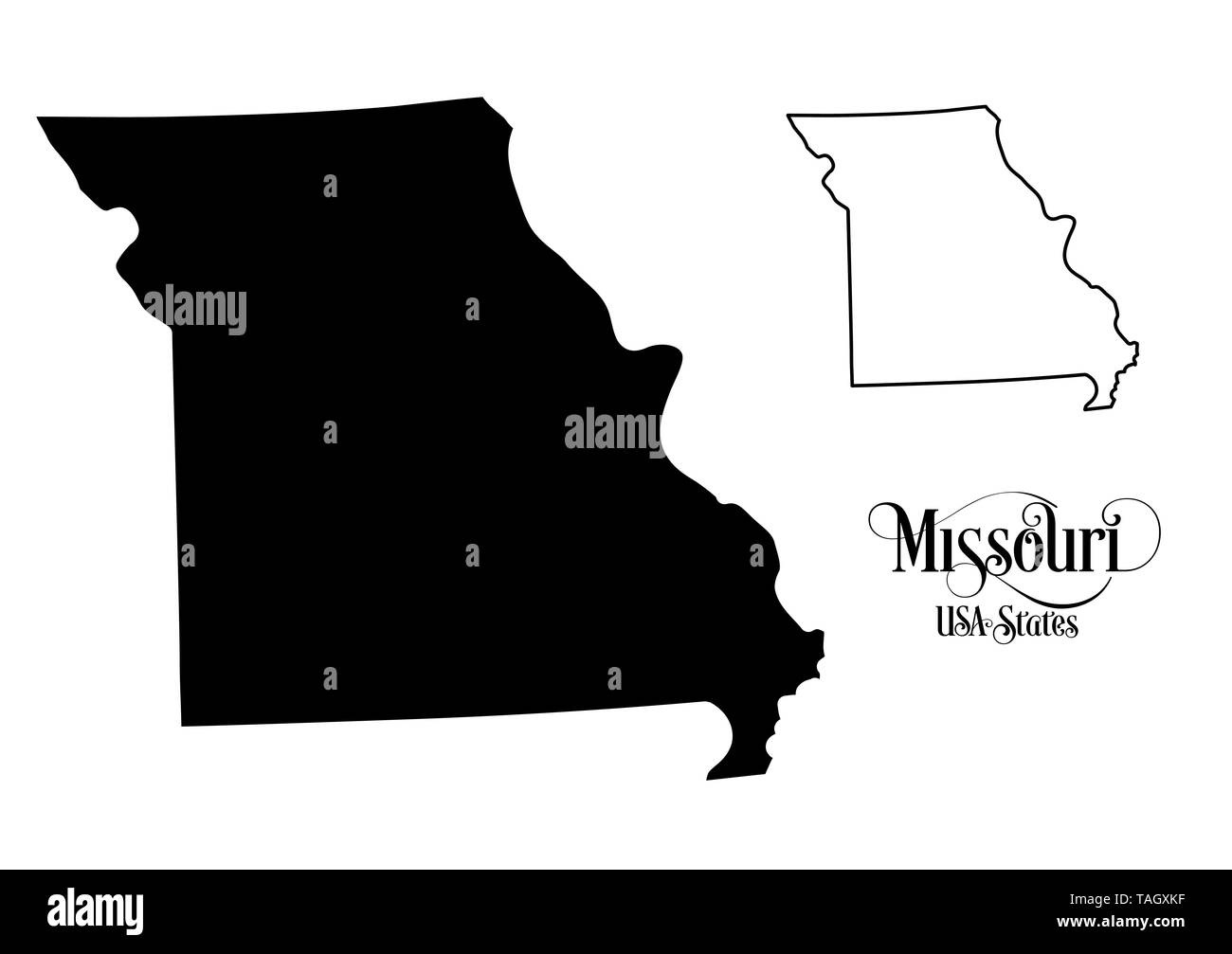 Map of The United States of America (USA) State of Missouri - Illustration on White Background. Stock Photo