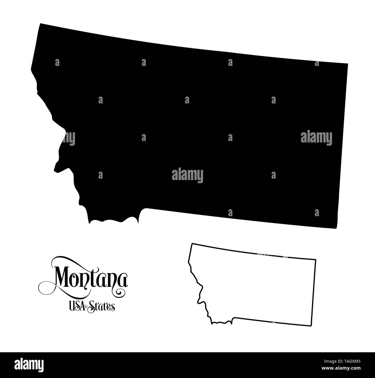 Map of The United States of America (USA) State of Montana - Illustration on White Background. Stock Photo