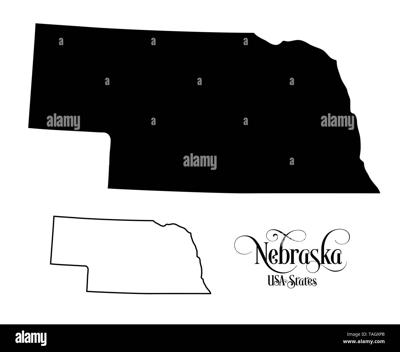 Map of The United States of America (USA) State of Nebraska - Illustration on White Background. Stock Photo
