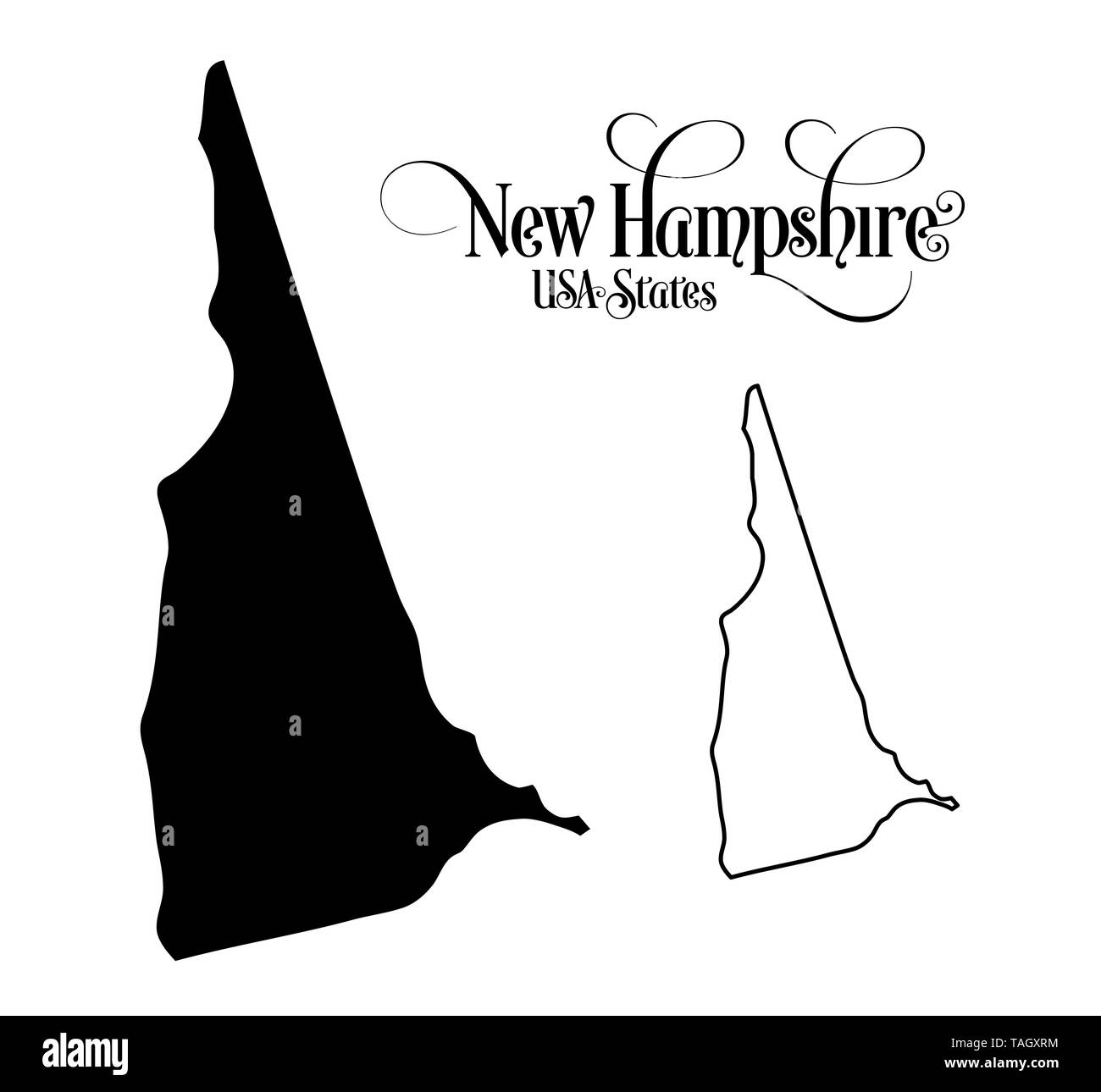 Map of The United States of America (USA) State of New Hampshire - Illustration on White Background. Stock Photo