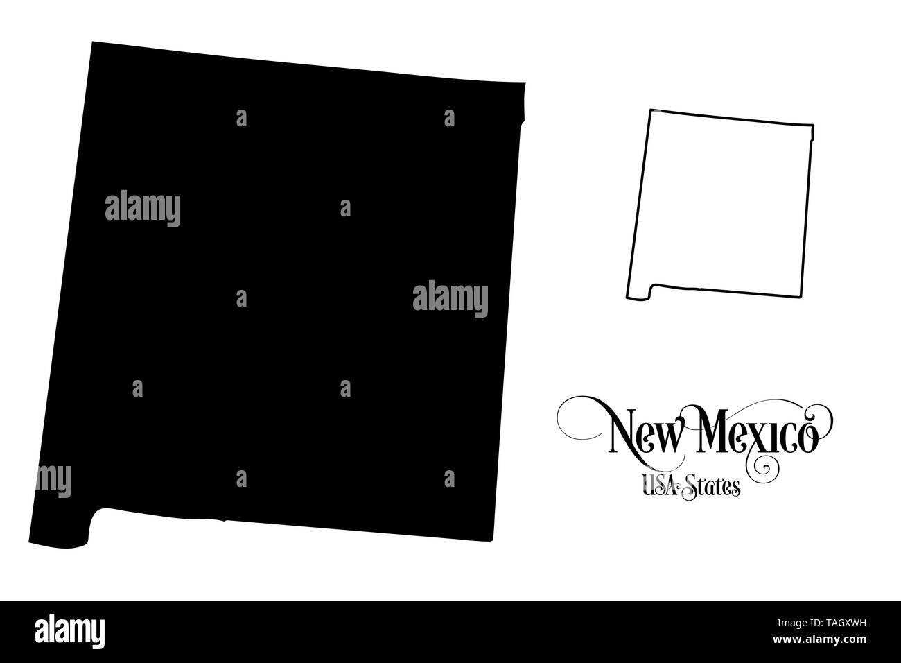 Map of The United States of America (USA) State of New Mexico - Illustration on White Background. Stock Photo