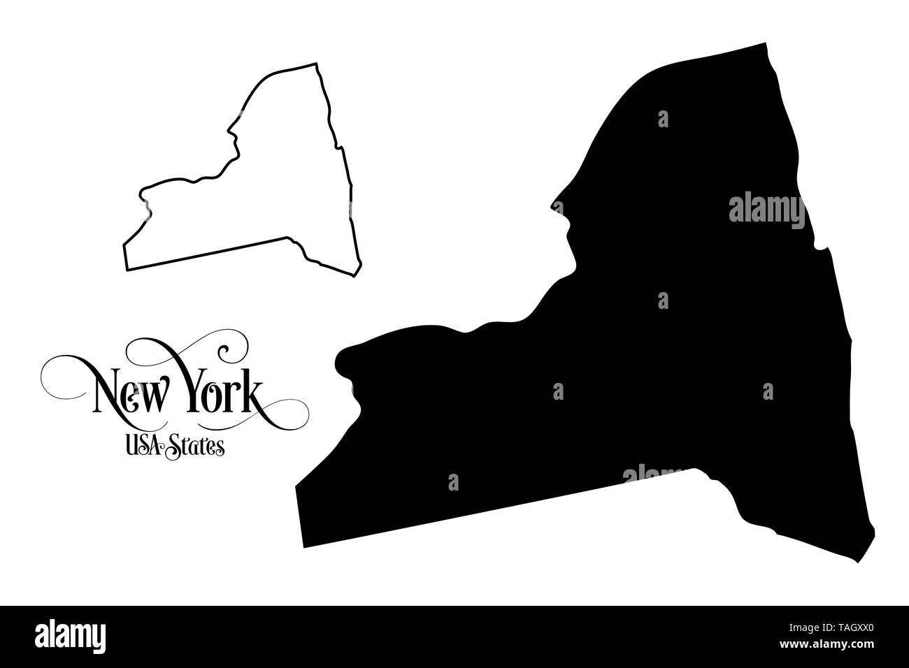 Map of The United States of America (USA) State of New York - Illustration on White Background. Stock Photo