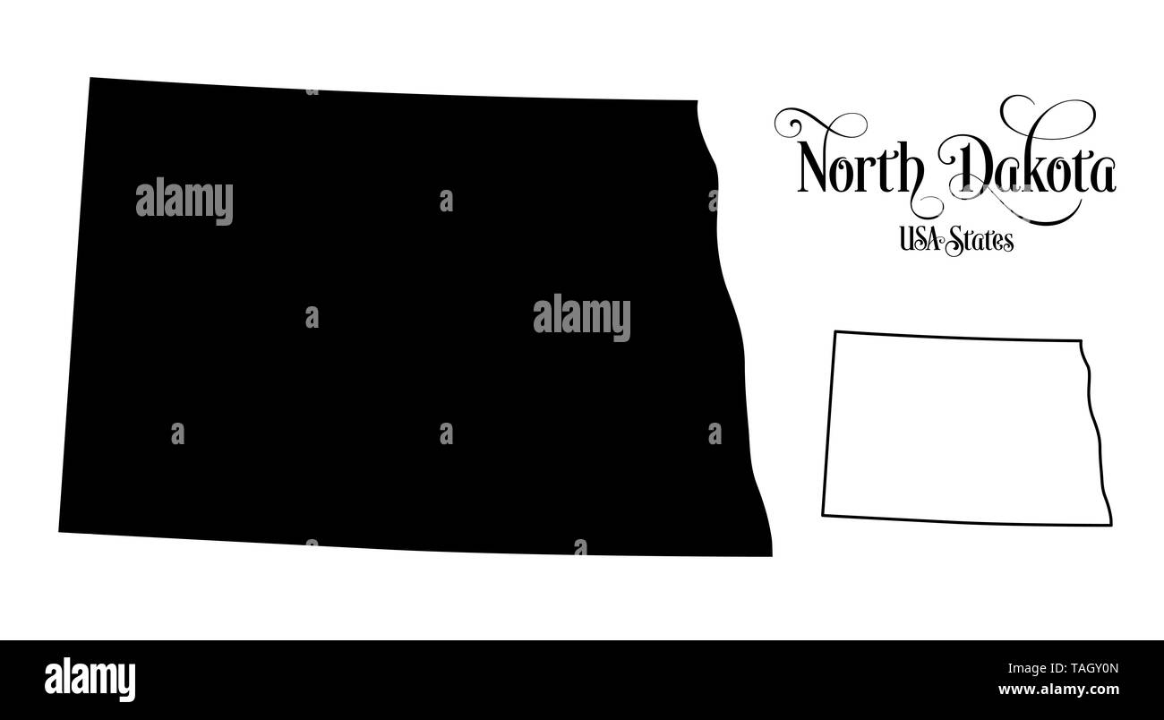 Map of The United States of America (USA) State of North Dakota - Illustration on White Background. Stock Photo