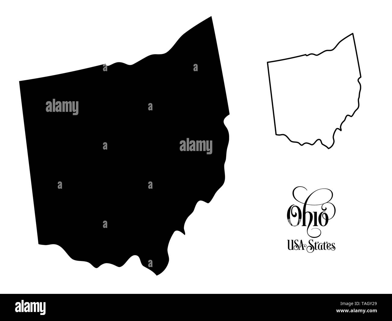 Map of The United States of America (USA) State of Ohio - Illustration on White Background. Stock Photo