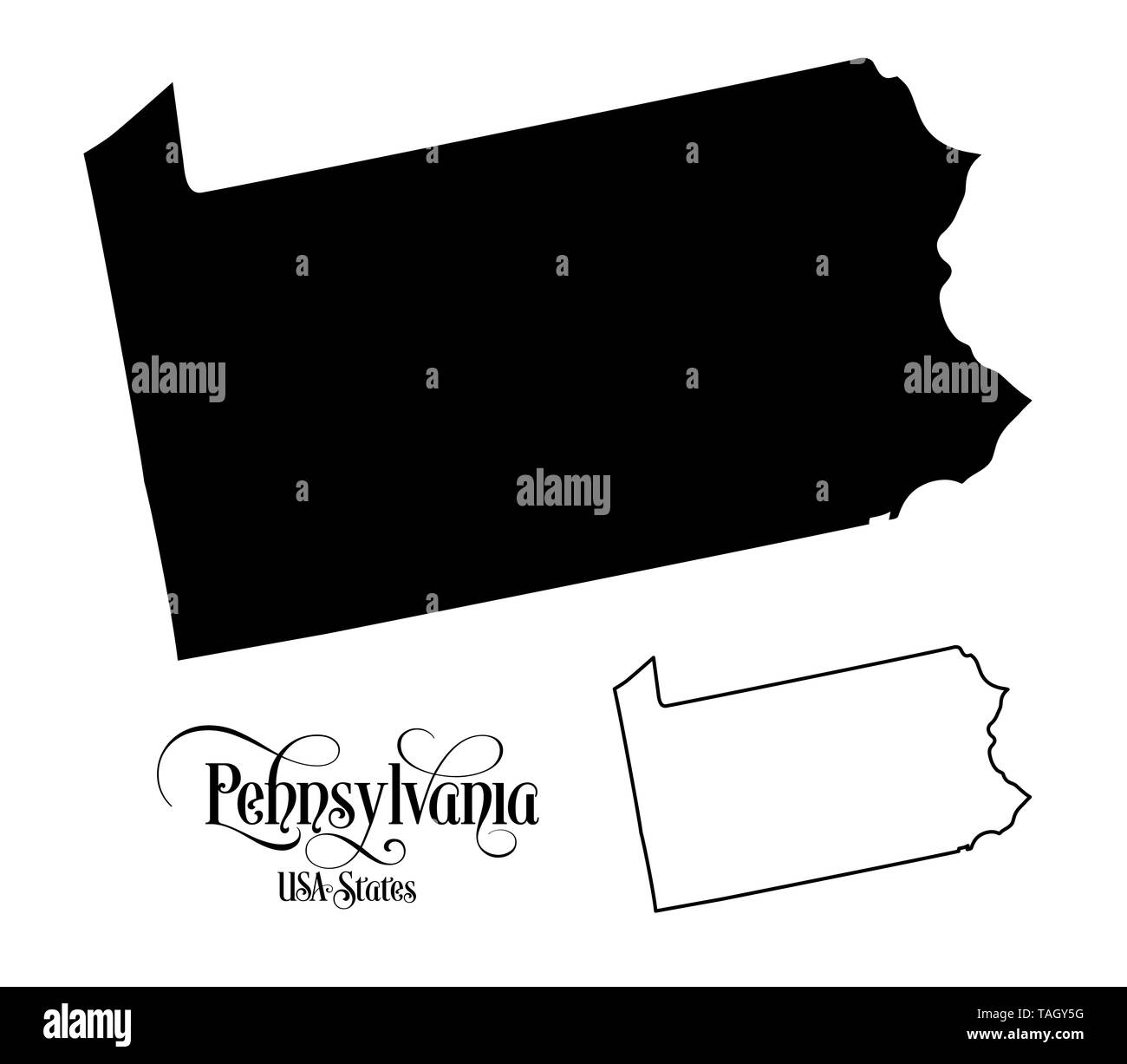 Map of The United States of America (USA) State of Pennsylvania - Illustration on White Background. Stock Photo