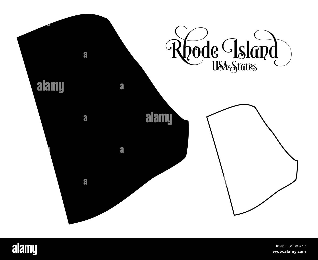 Map of The United States of America (USA) State of Rhode Island - Illustration on White Background. Stock Photo