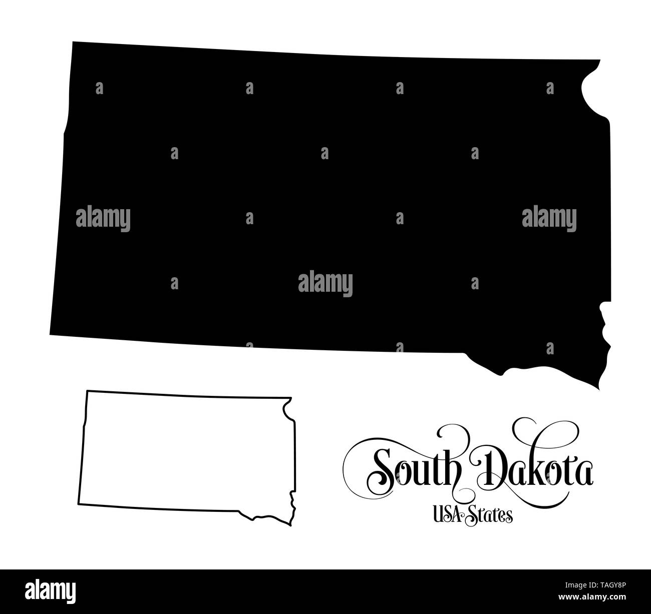 Map of The United States of America (USA) State of South Dakota - Illustration on White Background. Stock Photo