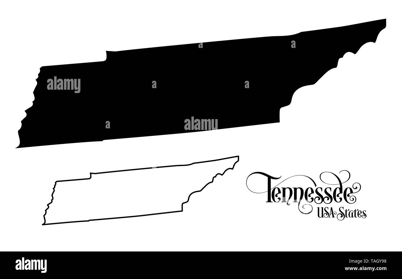 Map of The United States of America (USA) State of Tennessee - Illustration on White Background. Stock Photo