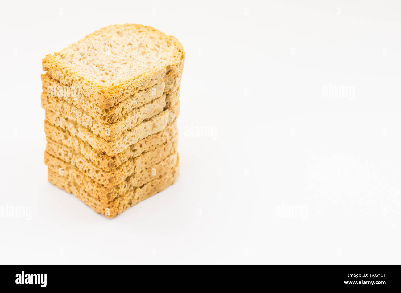 stacked organic semi wholemeal wheat rusks on a whites surface Stock ...