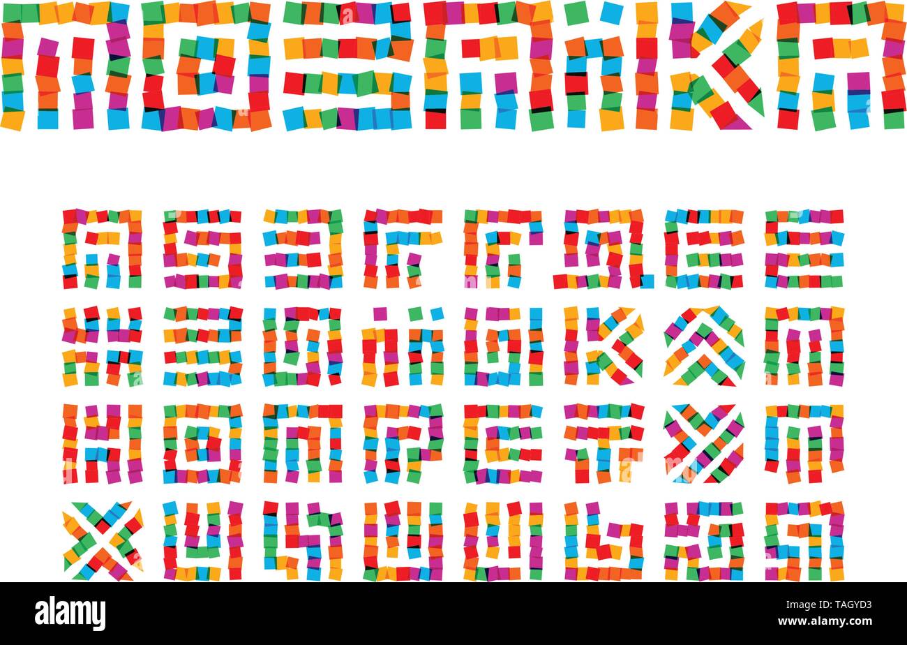 Mosaic Letters Set Colored Stickers Style Vector Ukrainian