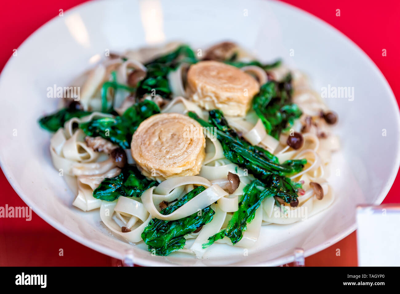 Noodles closeup on plate traditional Japanese cuisine display with