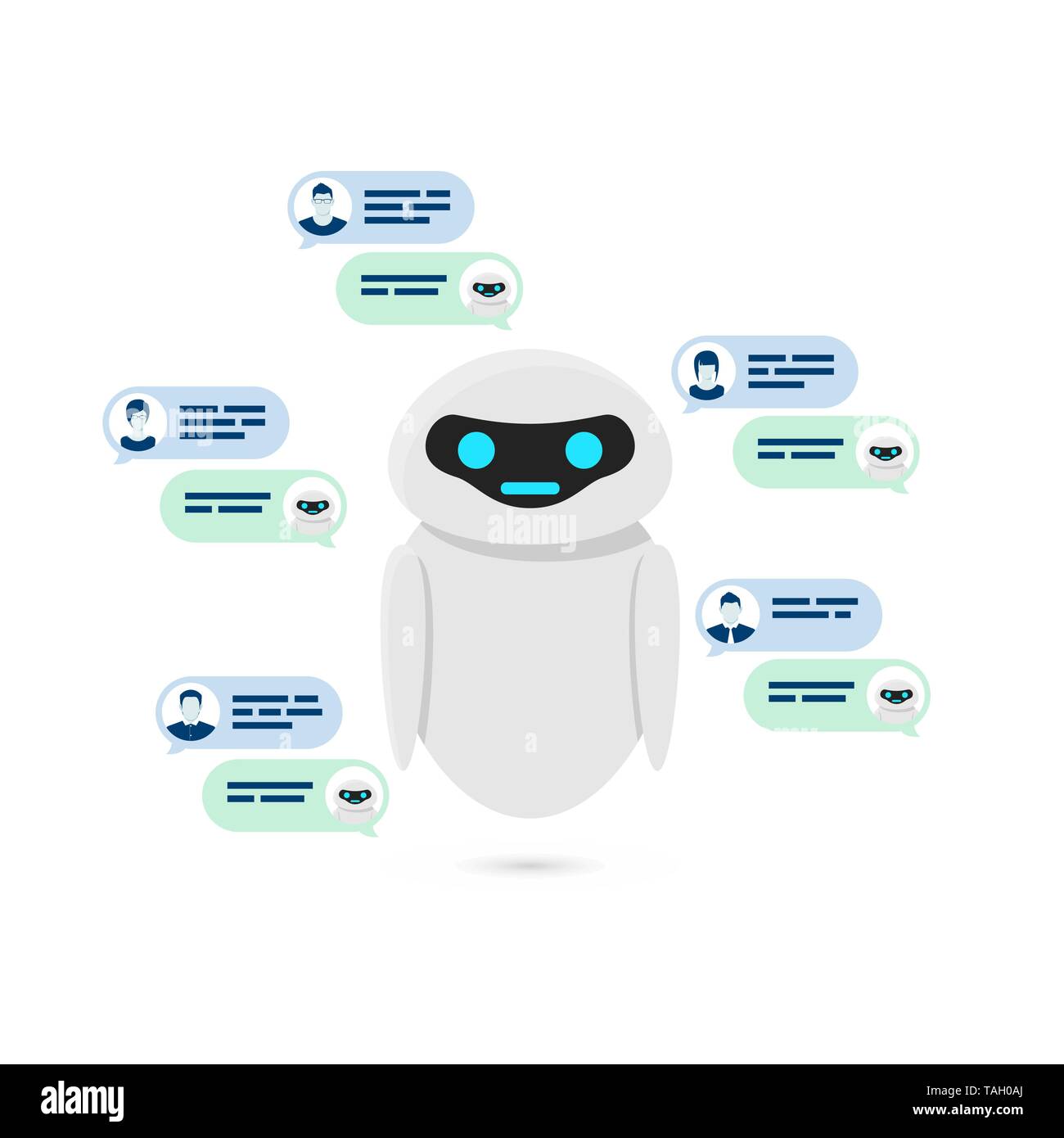 Chatbot concept. Bot or robot give answer for user quastion. Vector illustration Stock Vector