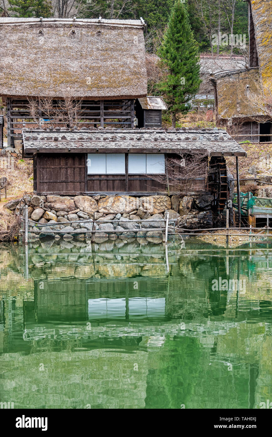 Takayama, Japan wooden house buildings in traditional Hida no Sato old