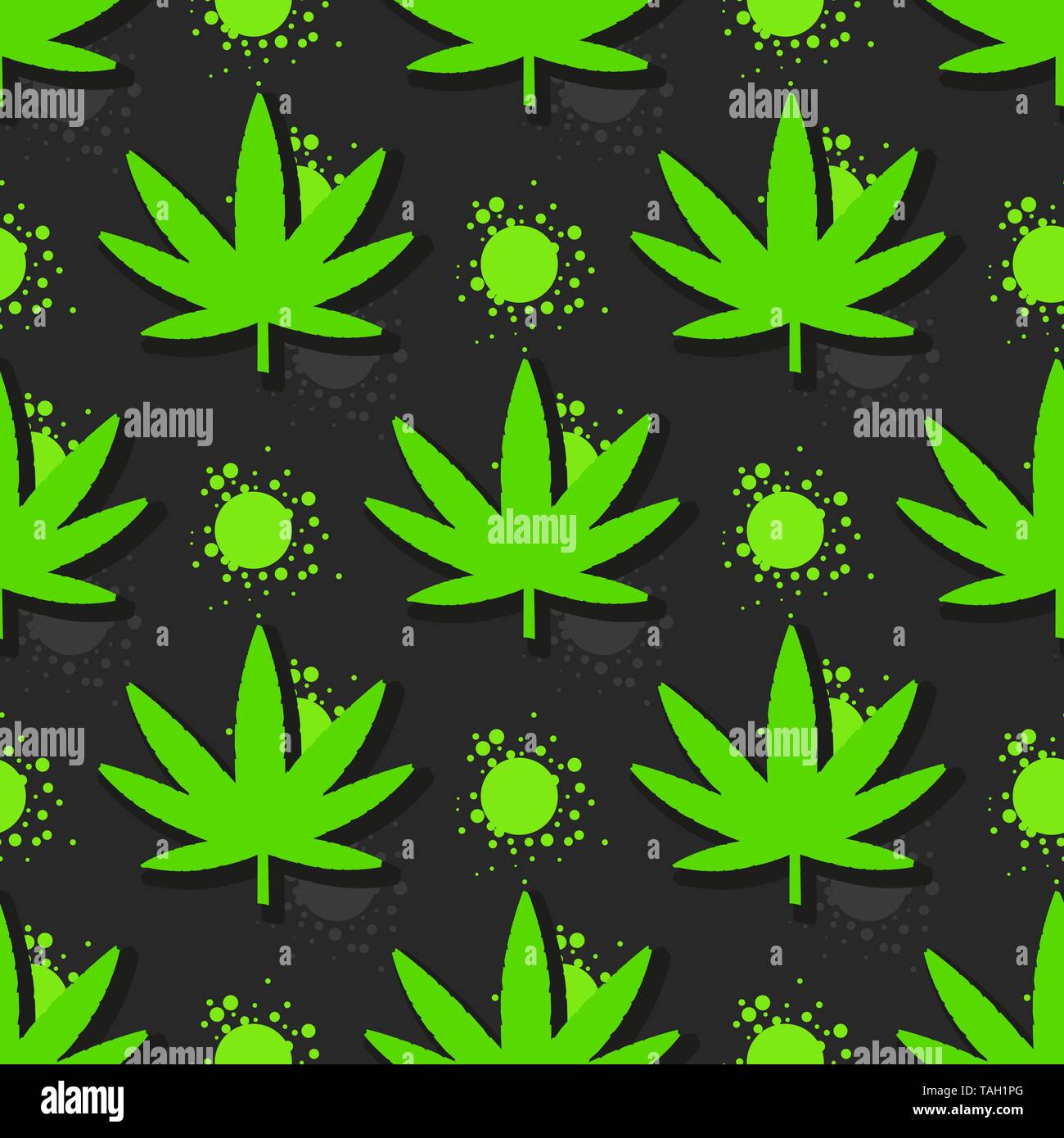 Marijuana leaves seamless pattern. Hand drawn illustration. Stock Vector