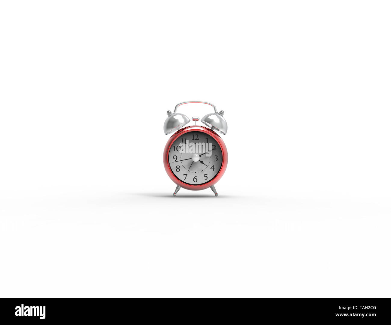 3D rendering of a red alarm clock isolated in white studio background ...