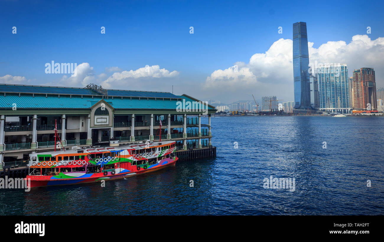 Hong Kong, Hong Kong Special Administrative Region of the People's Republic of China - 02-19-2017 : The Star Ferry prepares to leave the Central Pier  Stock Photo