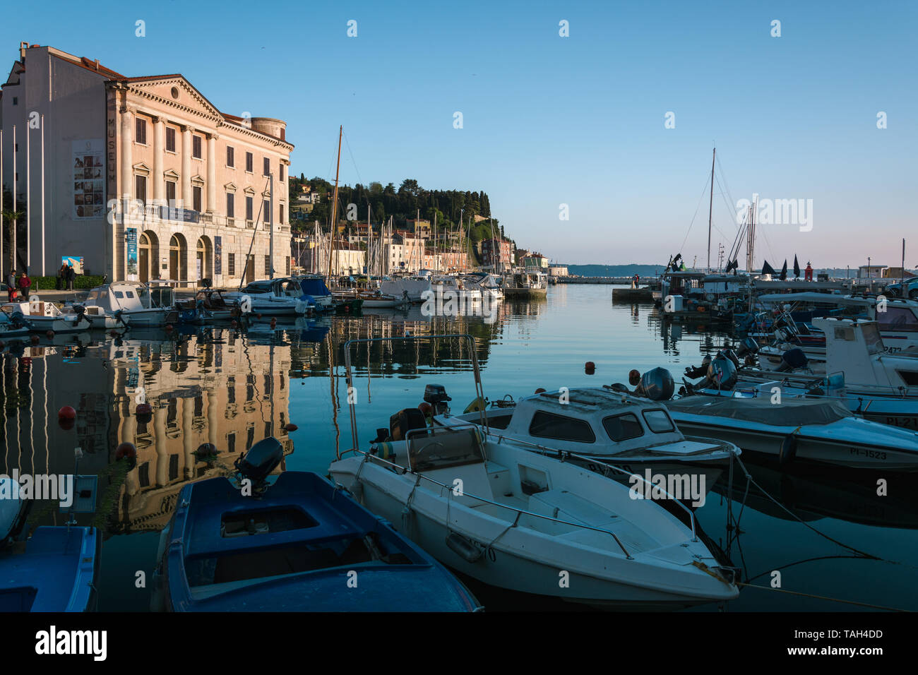 Small port in historical town of Piran Stock Photo