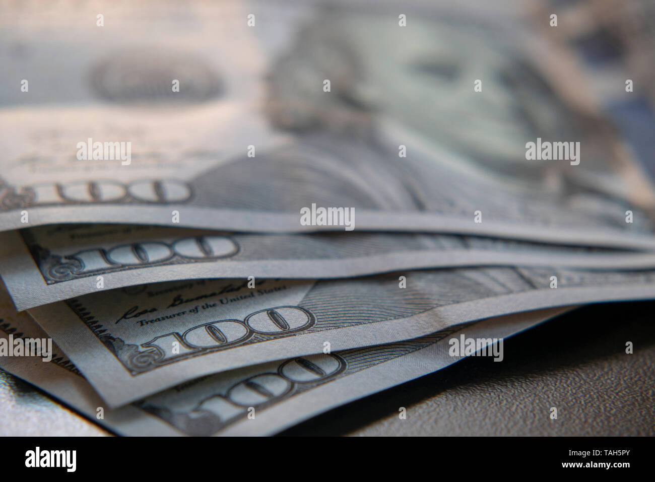 Detail of one hundred dollar bills Stock Photo