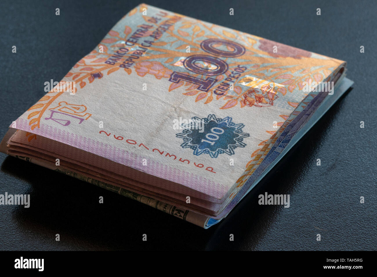 Banknotes of one hundred Argentine pesos Stock Photo