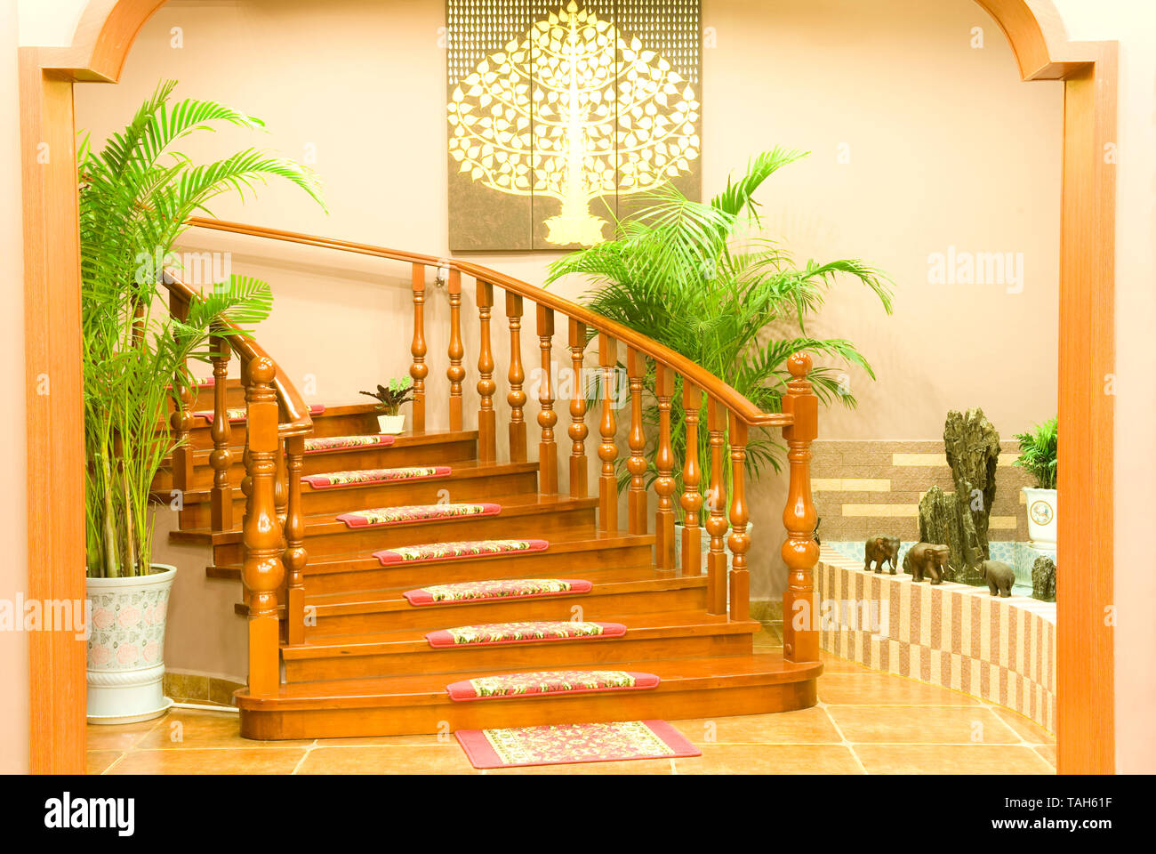 Indoor wooden staircase Stock Photo - Alamy