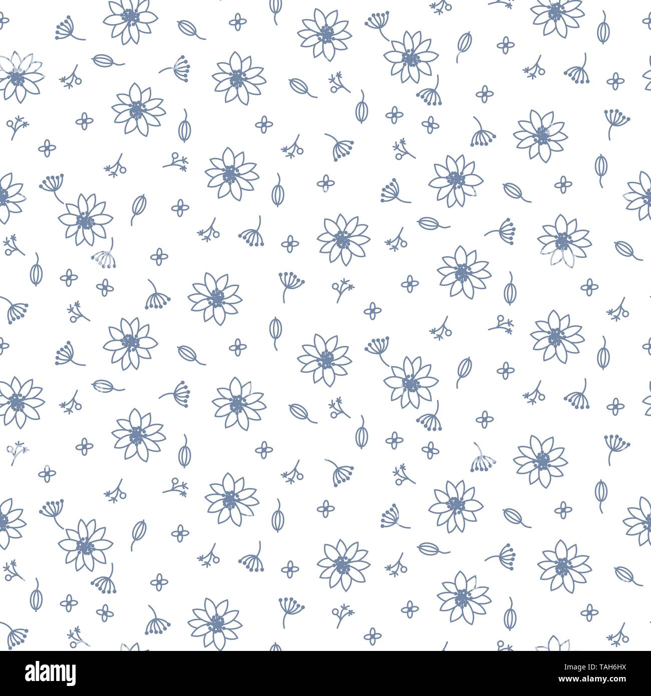 Tender florals blue light colors seamless vector pattern. Stock Vector