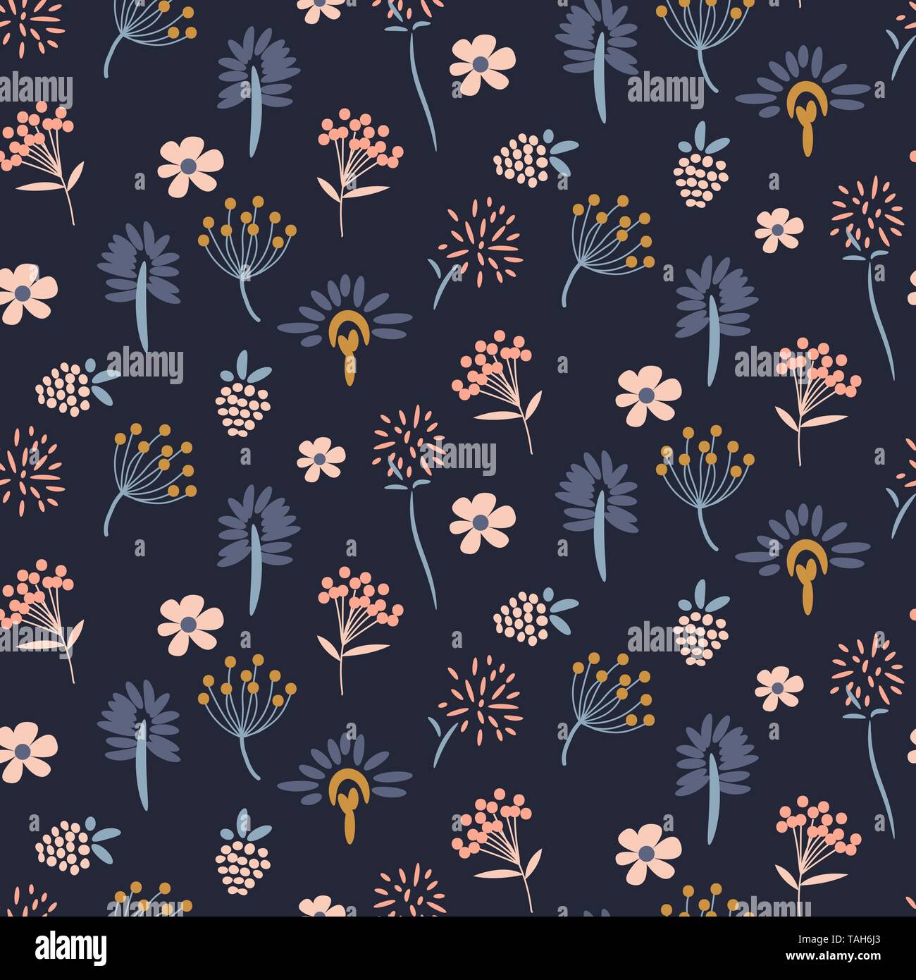 Floral meadow blue seamless vector pattern. Stock Vector