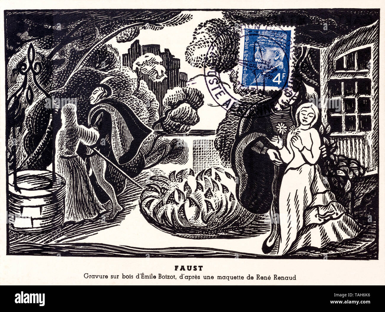 1940s illustrated postcards with postage stamp depicting Petain - France. Stock Photo