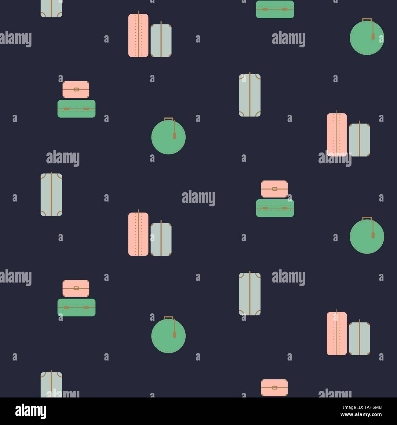 Luggage dark blue seamless vector pattern. Baggage cases retro background texture. Stock Vector