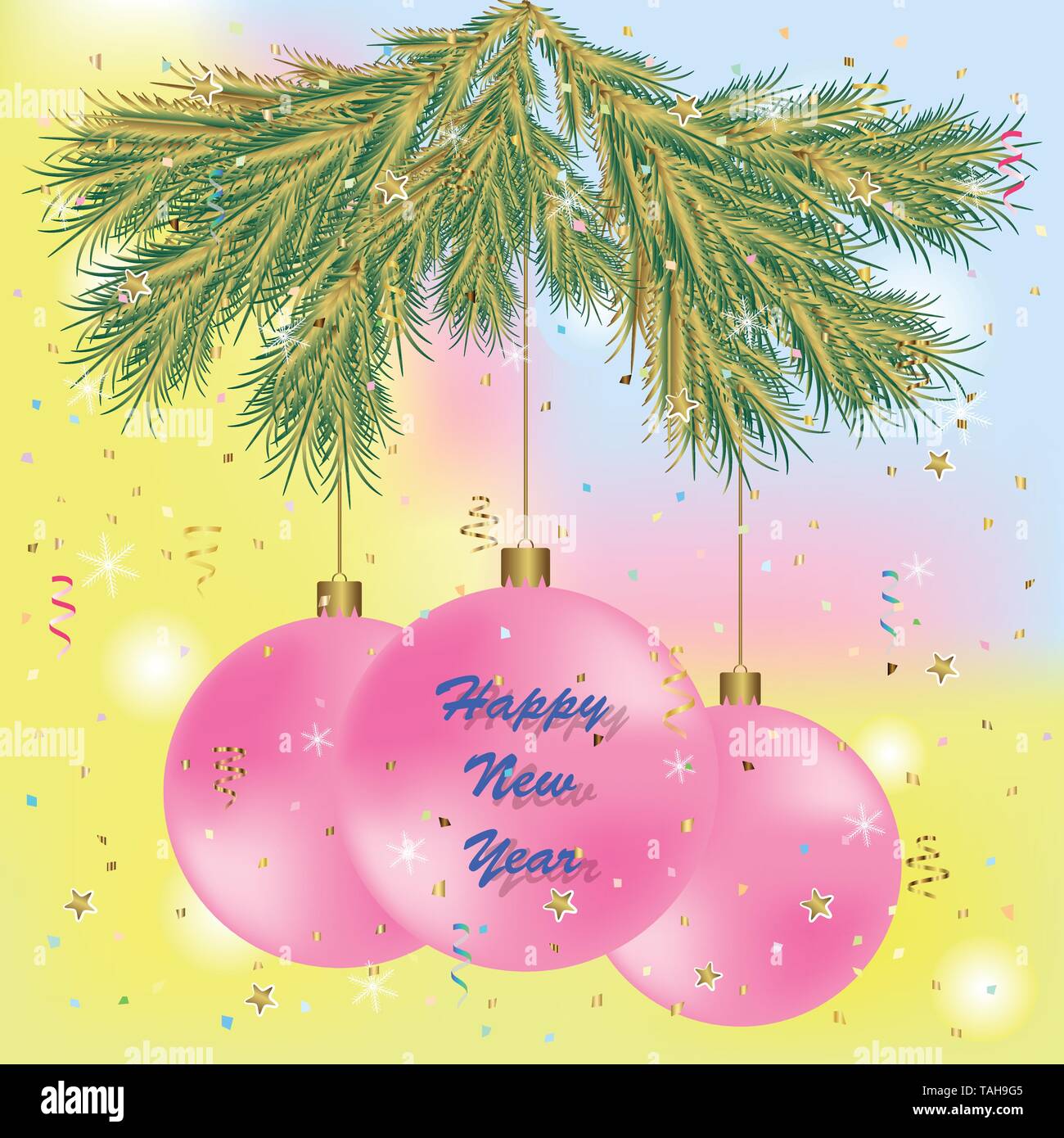 Happy new year elegant greeting card. new year greeting card with balls ...