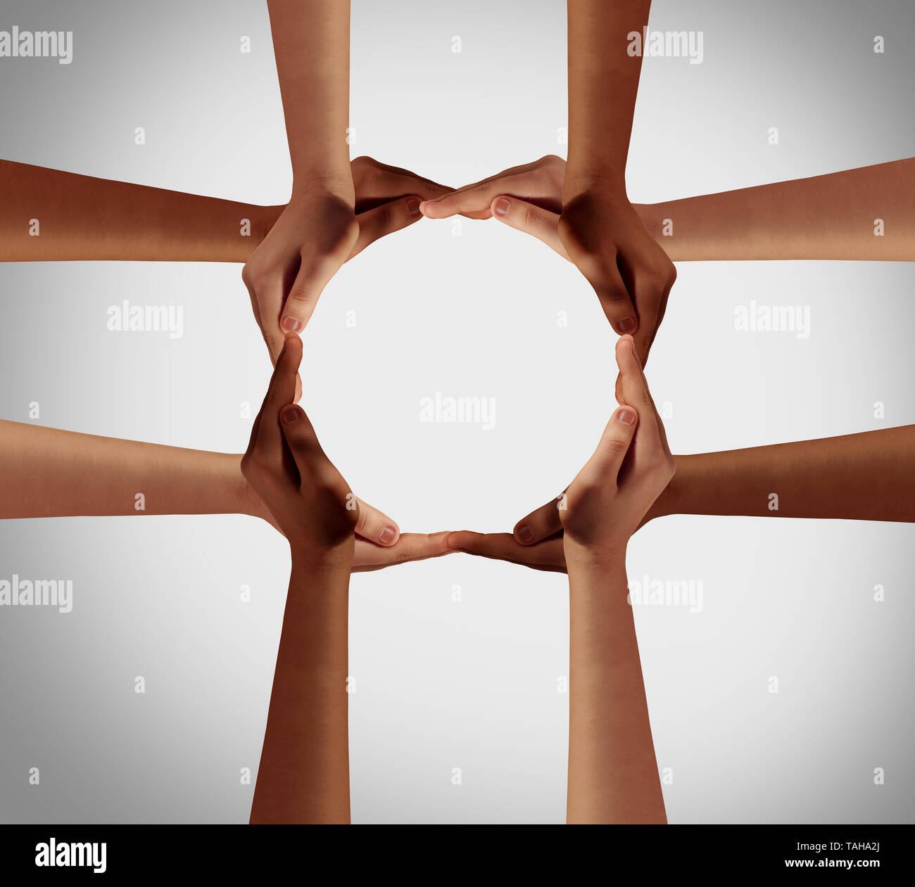 Hand circle and a group of hands forming a cross as a group diversity