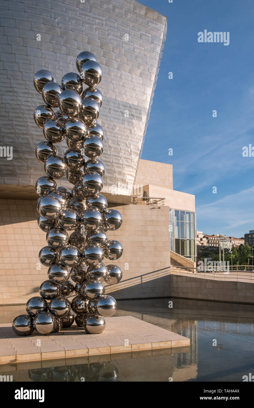 Guggenheim Museum building, featuring Silver Balls exterior exhibit by  Gabriel Orozco, Bilbao, Basque Country, Spain Stock Photo - Alamy, image size:866x1390