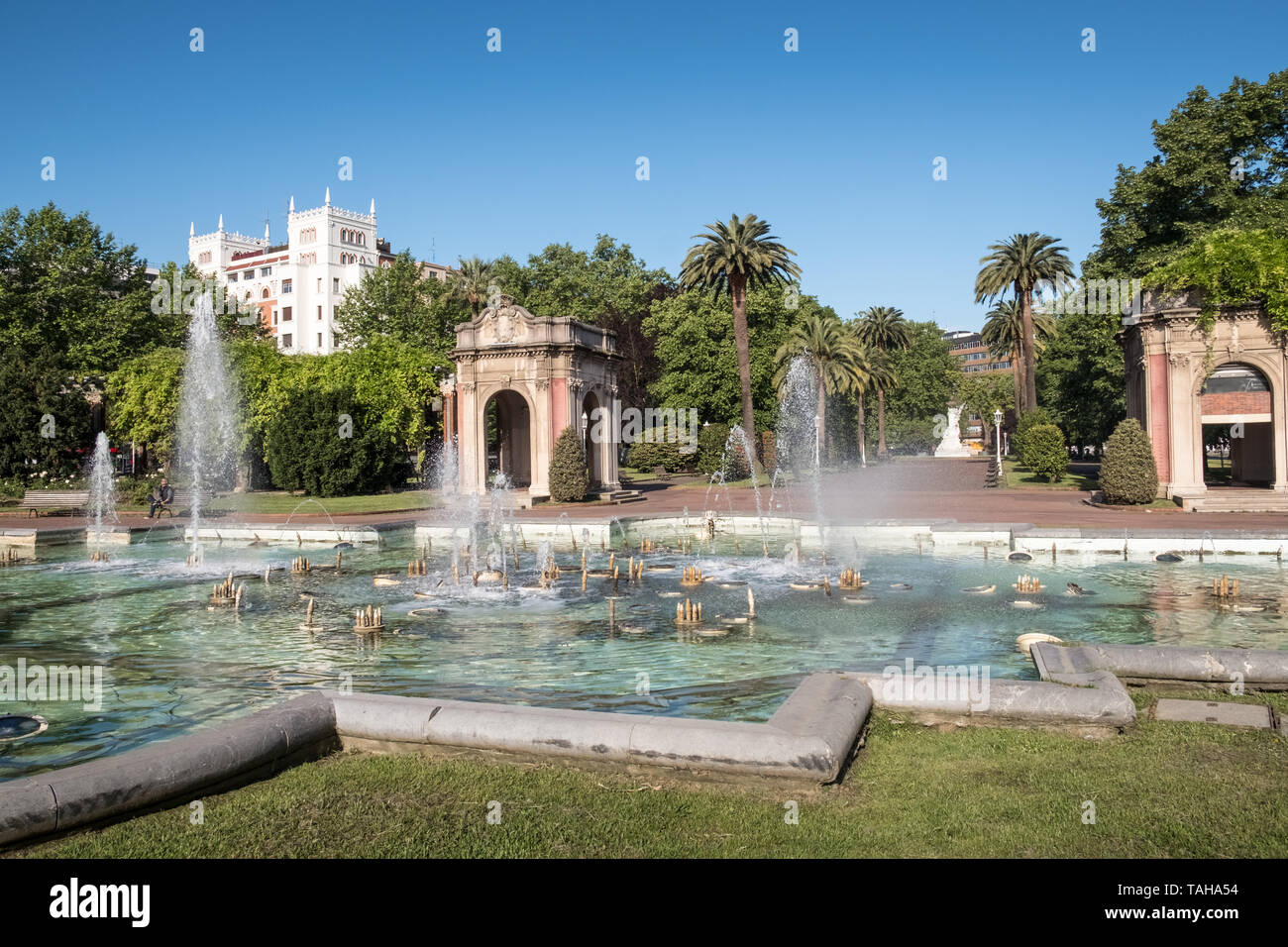 Garden and water fountain in Doña Casilda Iturrizar park, Indautxu district, Bilbao, Basque Country, SPain Stock Photo