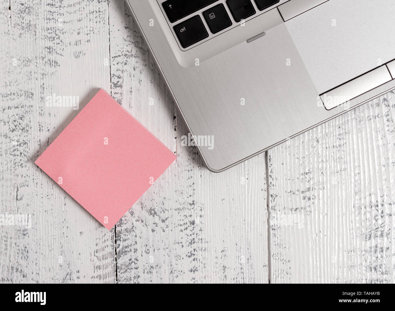 Rustic Sticky Note Trendy metallic laptop blank sticky notes lying wooden rustic vintage ...