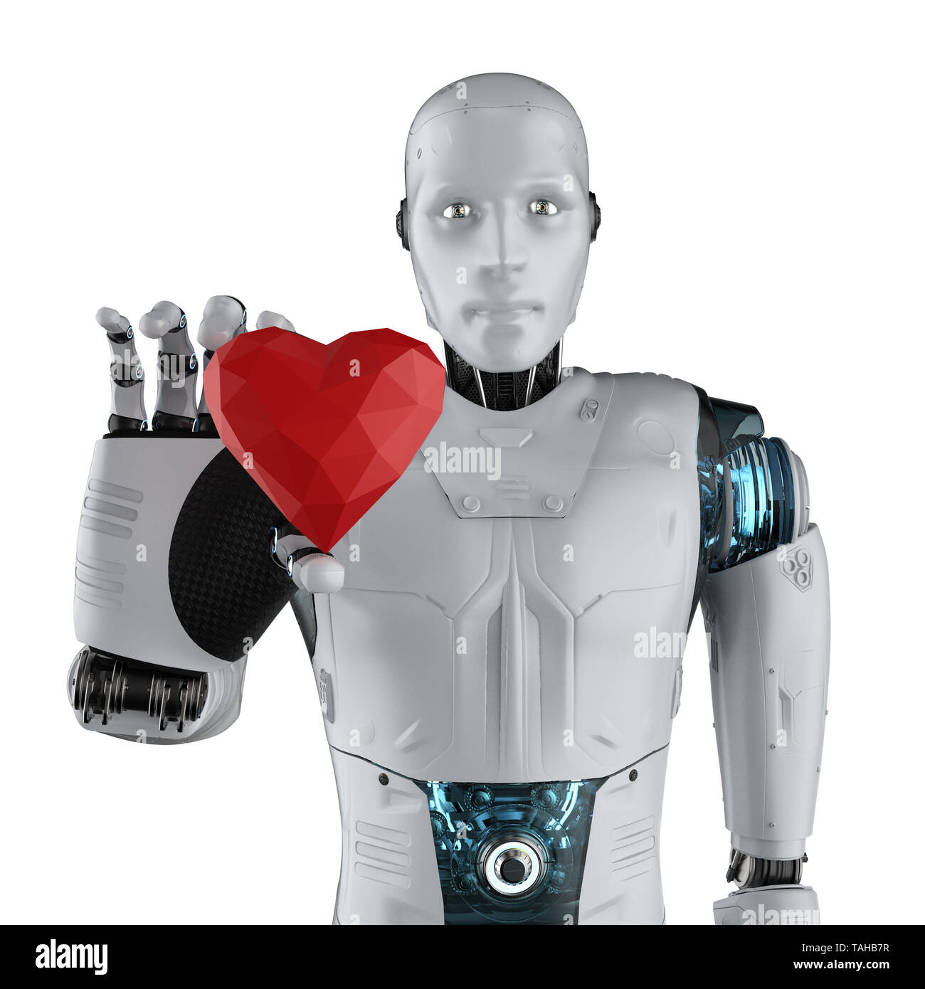 3d rendering robotic hand holding red heart on white background Stock ...
