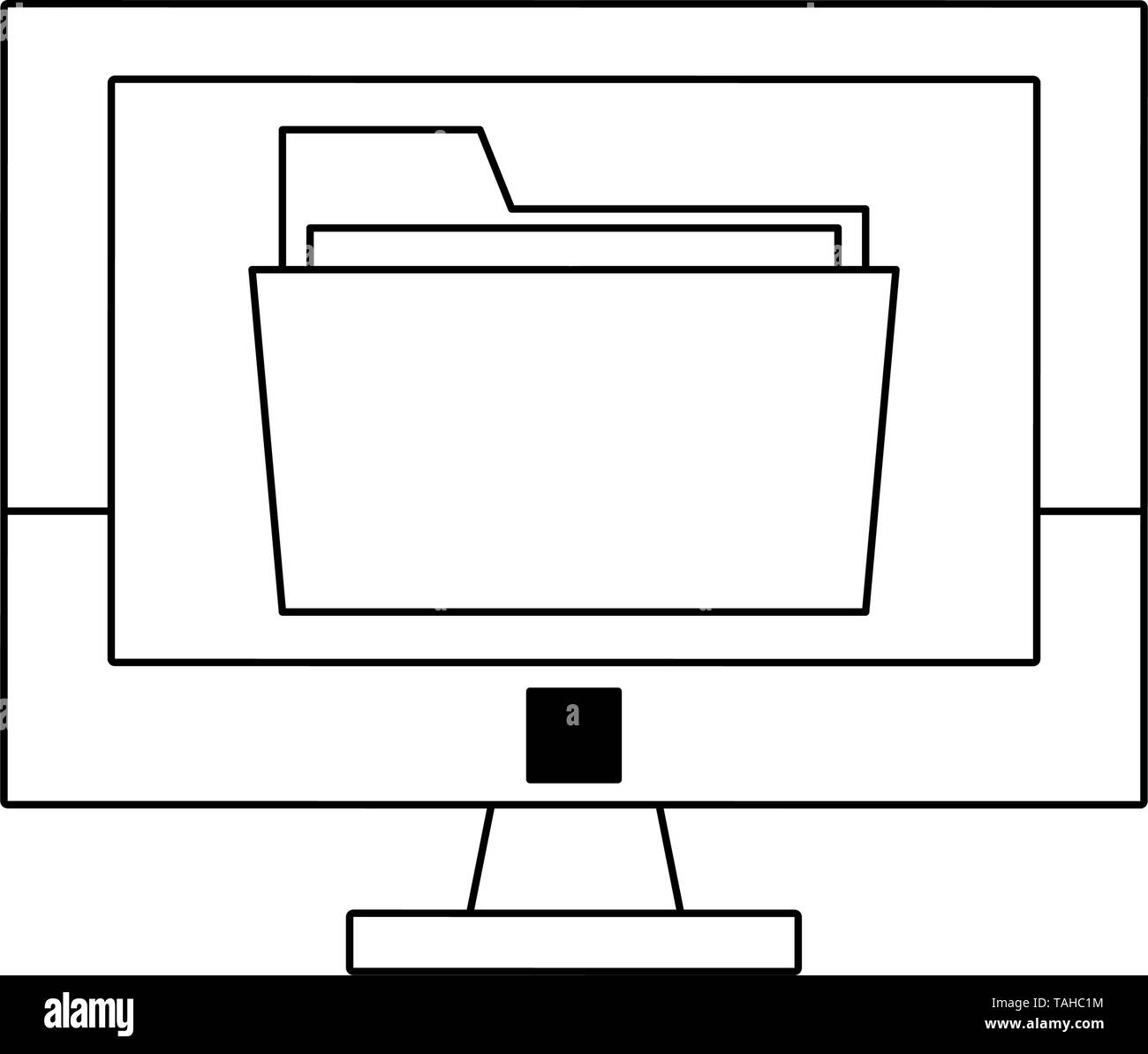 Folder on computer screen symbol in black and white Stock Vector Image ...