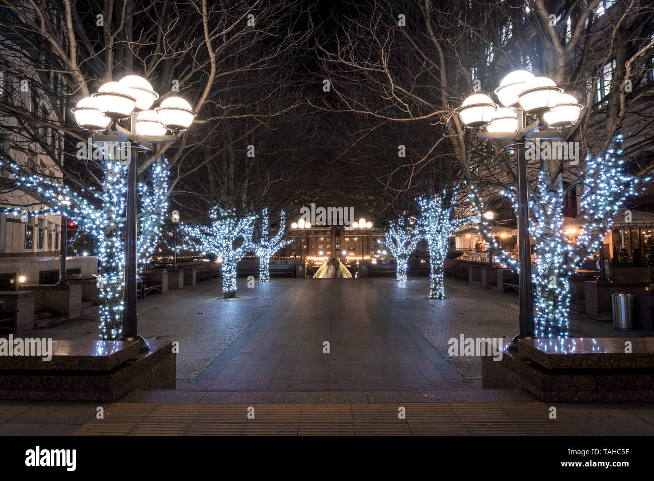 Christmas has arrived to this square in Canary Wharf Stock Photo Alamy