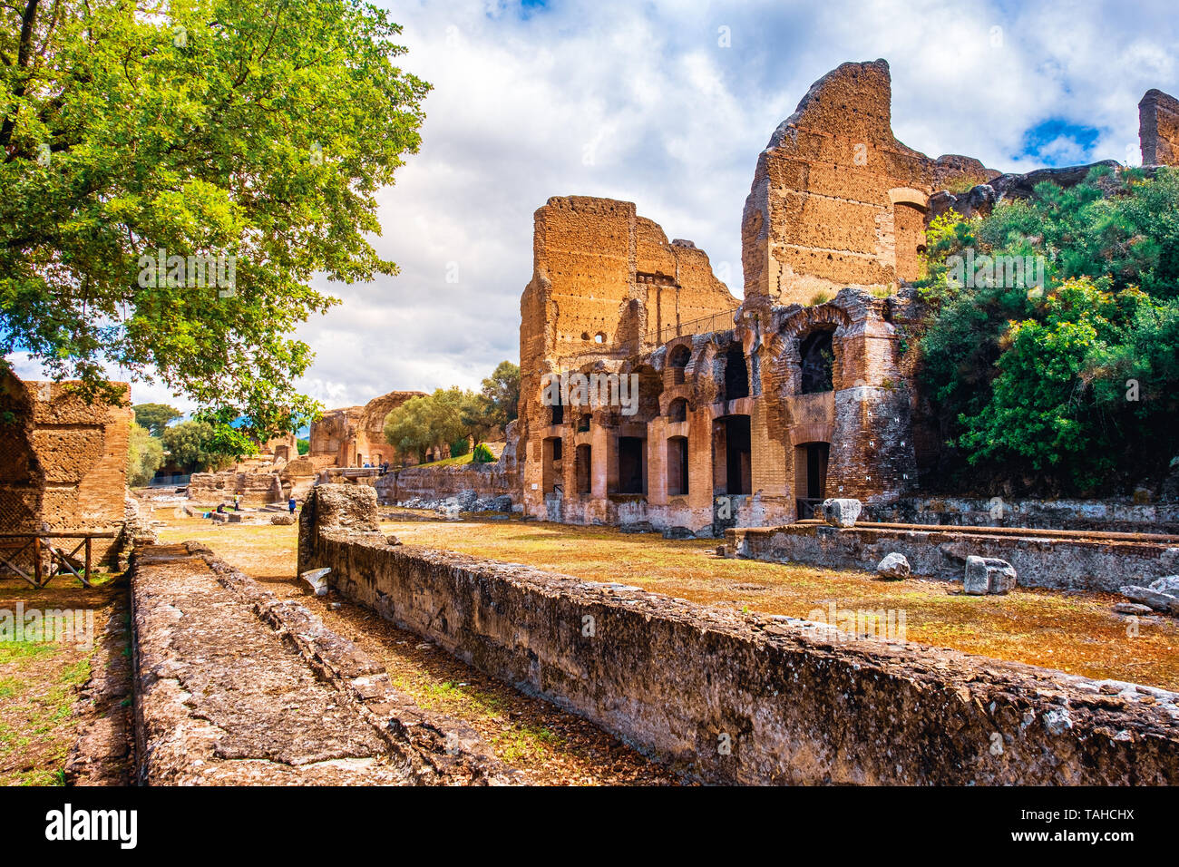 The Ninfeo stadium ruins in Villa Adriana of Hadrians Villa archaeological site of UNESCO in Tivoli - Lazio - Italy Stock Photo