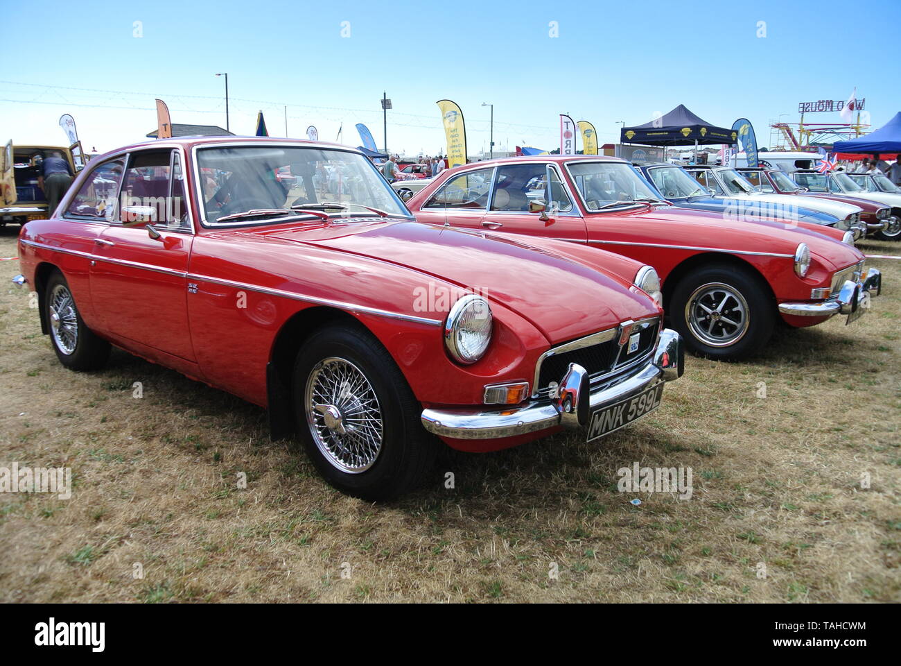 A pair of classic MG cars parked up on display at the Riviera classic
