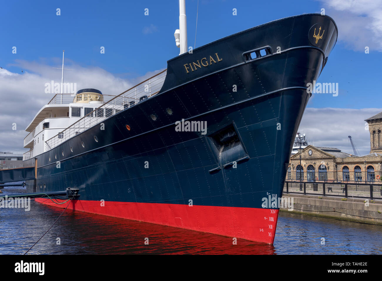 The MV Fingal, a luxury floating hotel permanently berthed in Leith