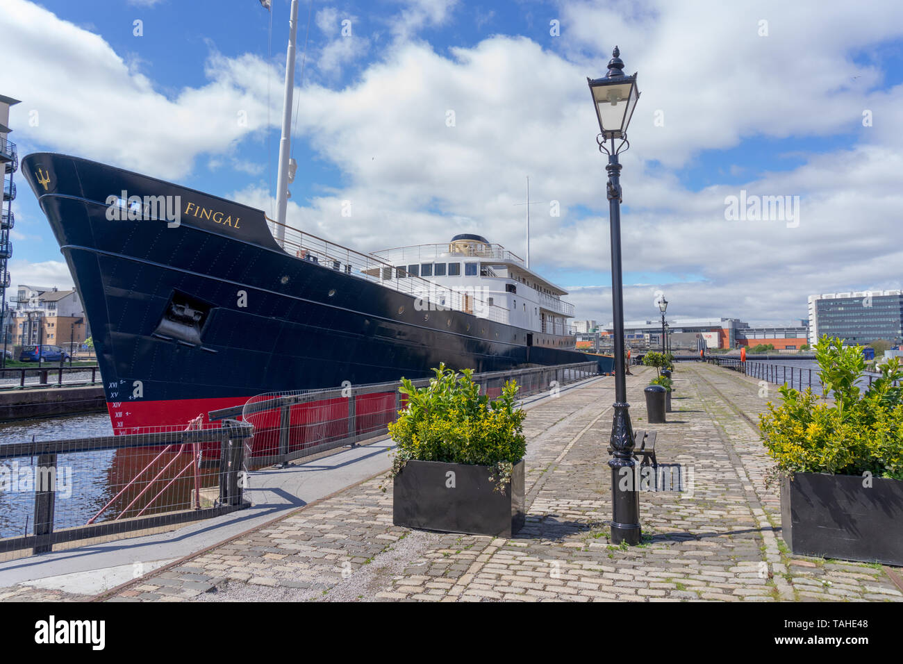 The MV Fingal, a luxury floating hotel permanently berthed in Leith