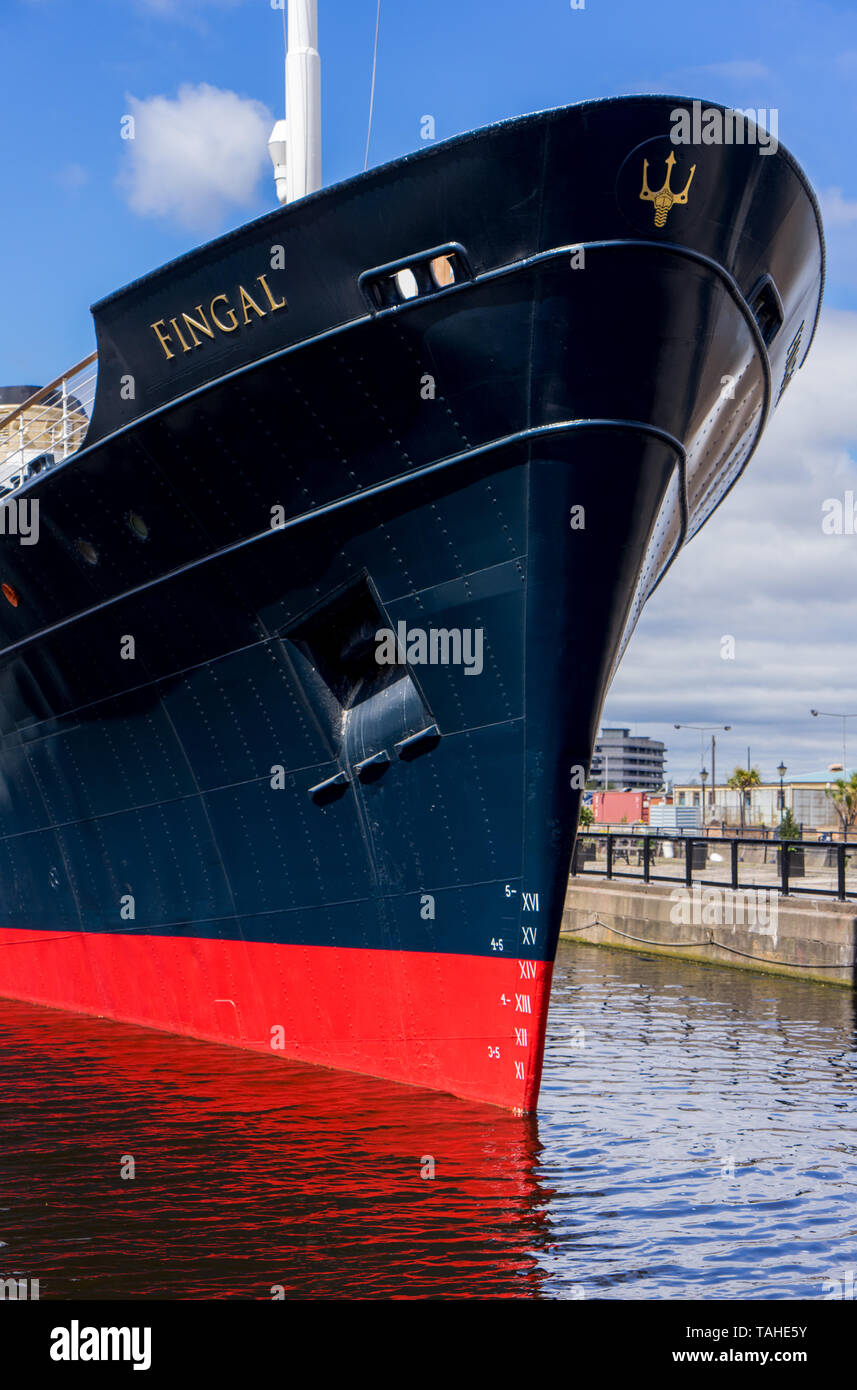 The MV Fingal, a luxury floating hotel permanently berthed in Leith