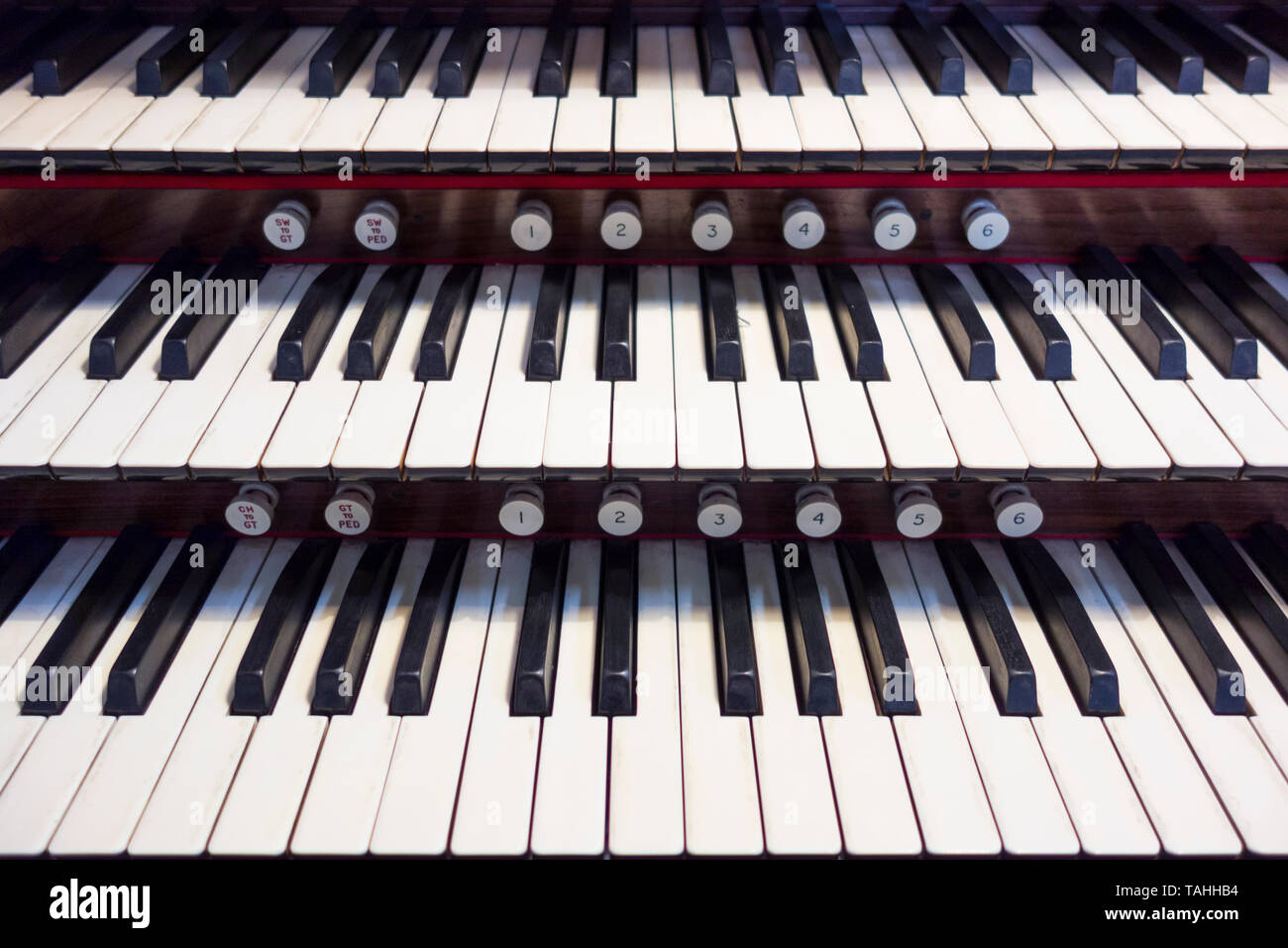 Black and white church pipe organ keys and keyboard Stock Photo Alamy
