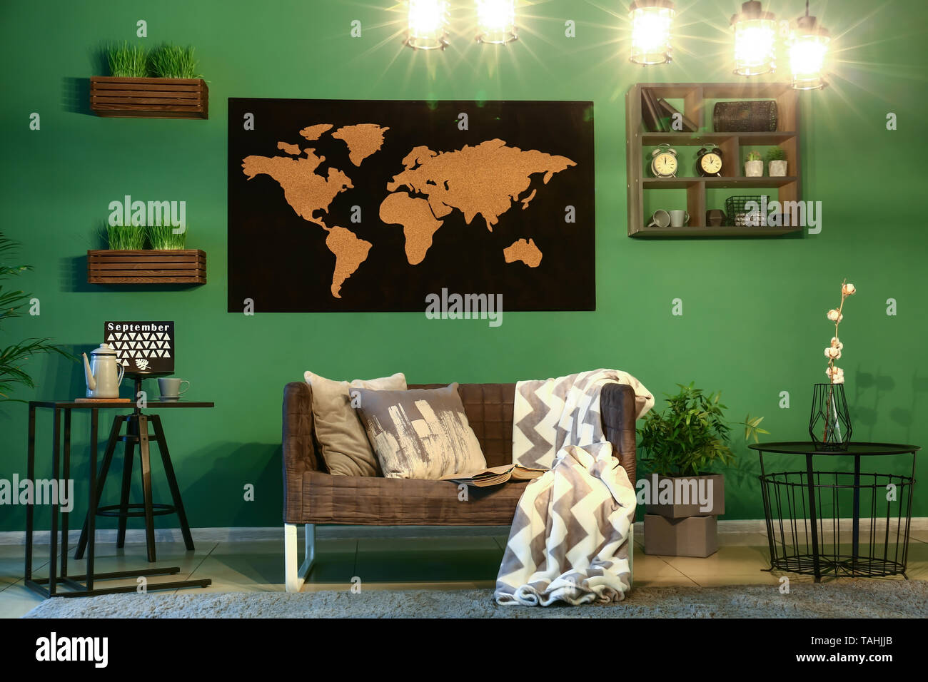 Modern interior of living room with stylish furniture Stock Photo - Alamy