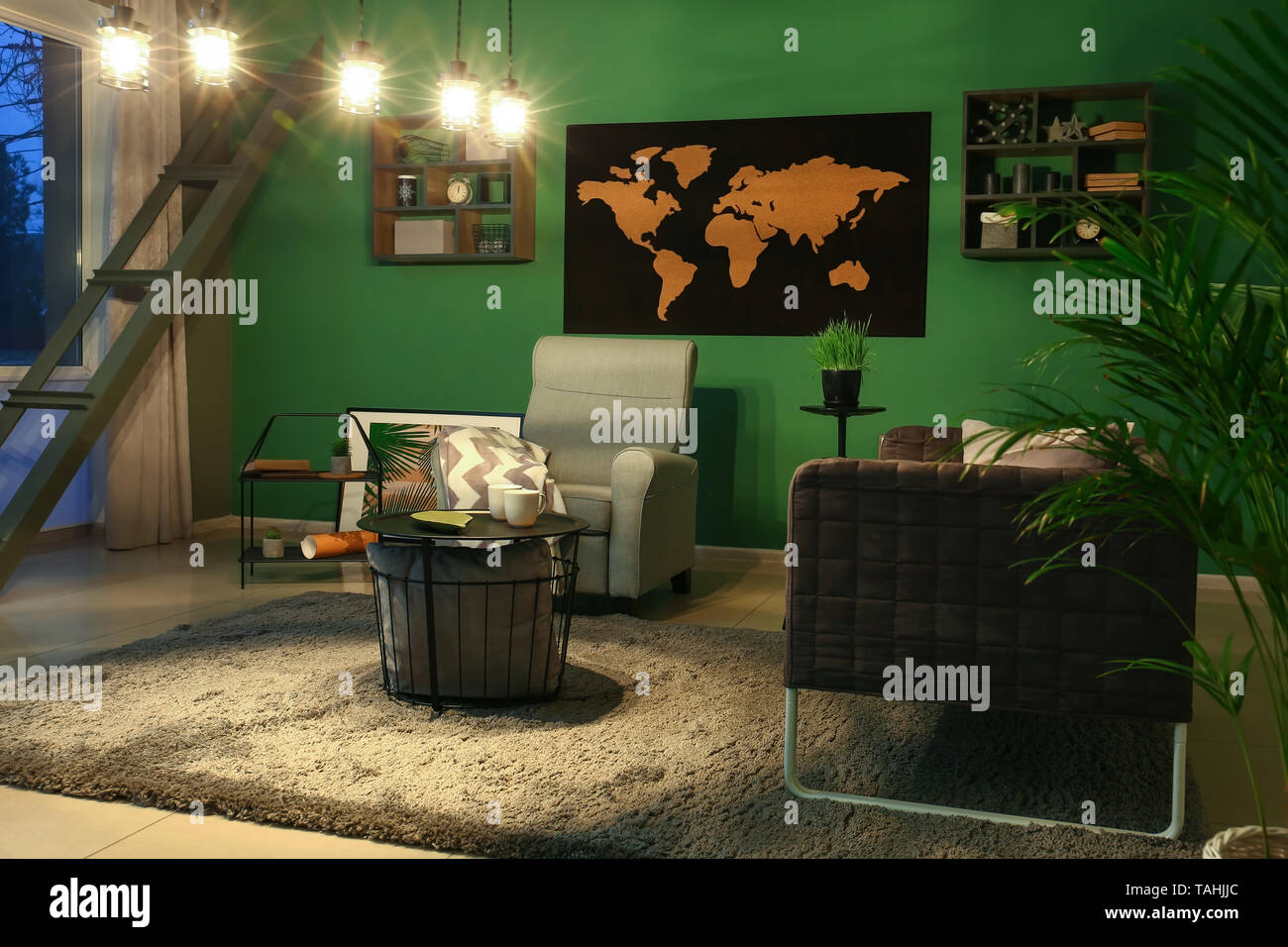 Modern interior of living room with stylish furniture Stock Photo - Alamy