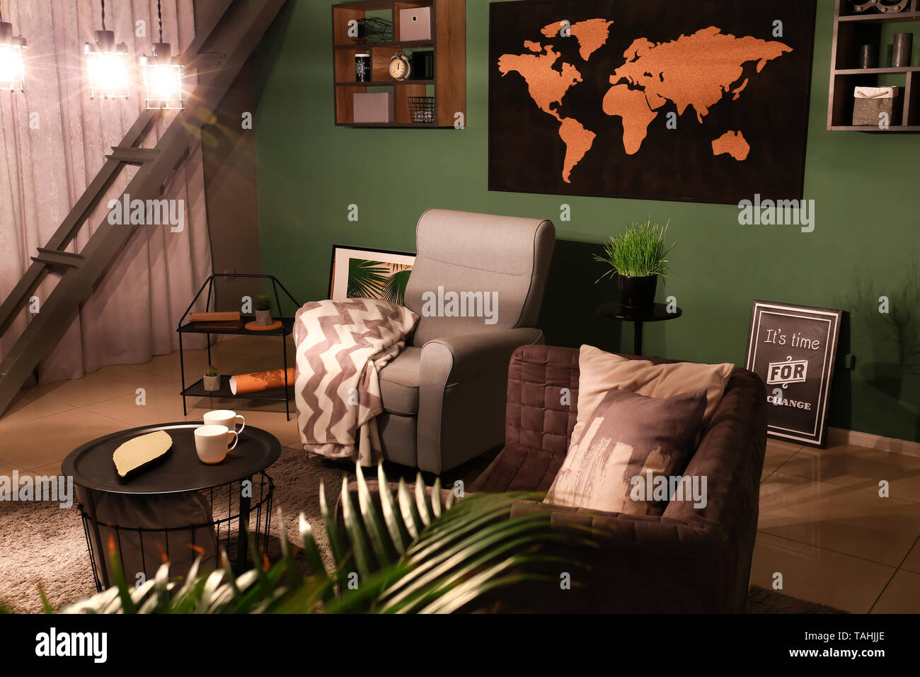 Modern interior of living room with stylish furniture Stock Photo - Alamy